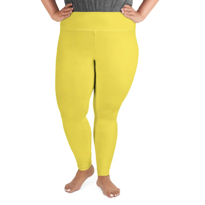 Bright Yellow Plus Size Leggings, Solid Color Women's Plus Size Yoga Pants- Made in USA/EU Stylish Pockets Active Leggings Bright Yellow Plus Size Leggings, Solid Color Women's Plus Size Yoga Pants- Made in USA/EU Stylish Pockets Active Leggings
