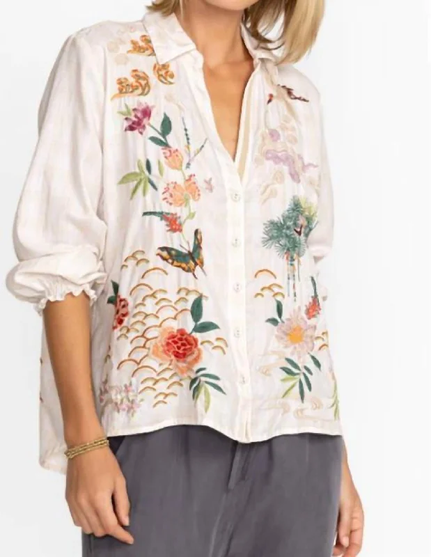 Heron Relaxed Smocked Shirt In Pla Boxy Fit Fitted Loose