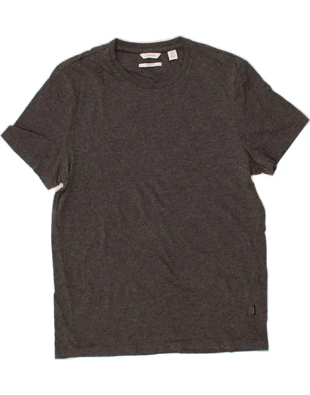 CALVIN KLEIN Mens T-Shirt Top Medium Grey Cotton Collared Crew Neck Turtle Neck