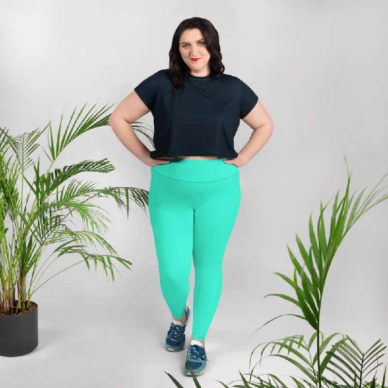 Turquoise Blue Plus Size Leggings, Solid Color Bright Women's Best Tights- Made in USA/EU Trendy Color Block Leggings Turquoise Blue Plus Size Leggings, Solid Color Bright Women's Best Tights- Made in USA/EU Trendy Color Block Leggings