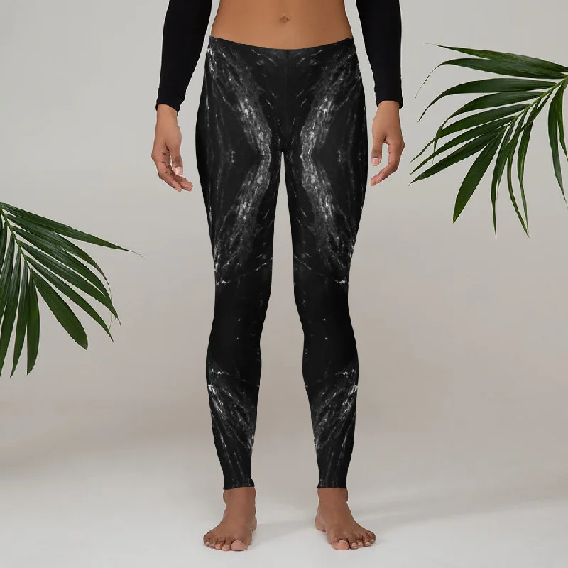 Black Marble Print Women's Leggings, Dark Grey Marble Print Casual Long Tights-Made in USA/EU Chic Floral Print Leggings