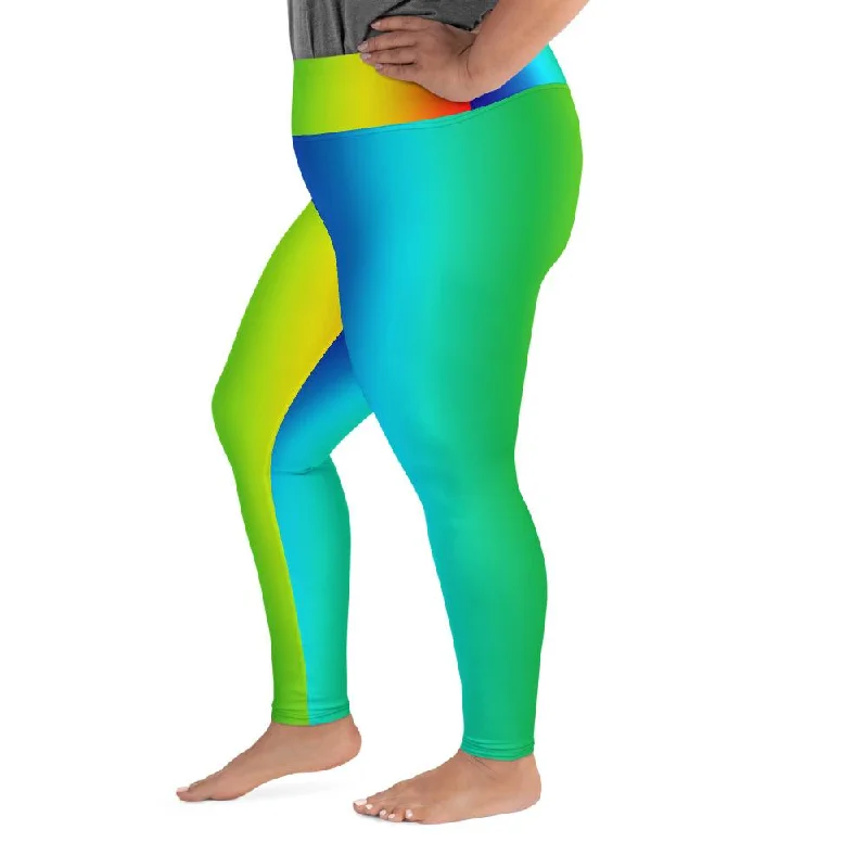 Vibrant Vertical Rainbow Tights, Best Rainbow Ombre Print Women's Plus Size Yoga Leggings- Made in USA/EU Stylish Lightweight Leggings