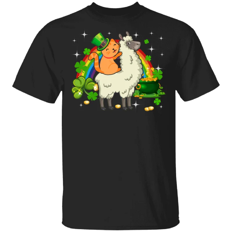 Leprechaun Cat Riding Llama Funny St Patrick's Day Gifts T-Shirt Silk Blend Satin Velvet