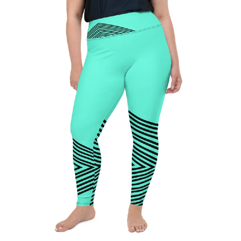 Blue Striped Plus Size Leggings, Sporty Modern Women's Modern Yoga Pants- Made in USA/EU Fashionable Plus-Size Activewear