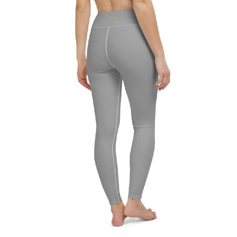 Light Grey Solid Yoga Leggings, Pastel Gray Color Women's Long Tights-Made in USA/EU/MX Cozy Textured Workout Leggings