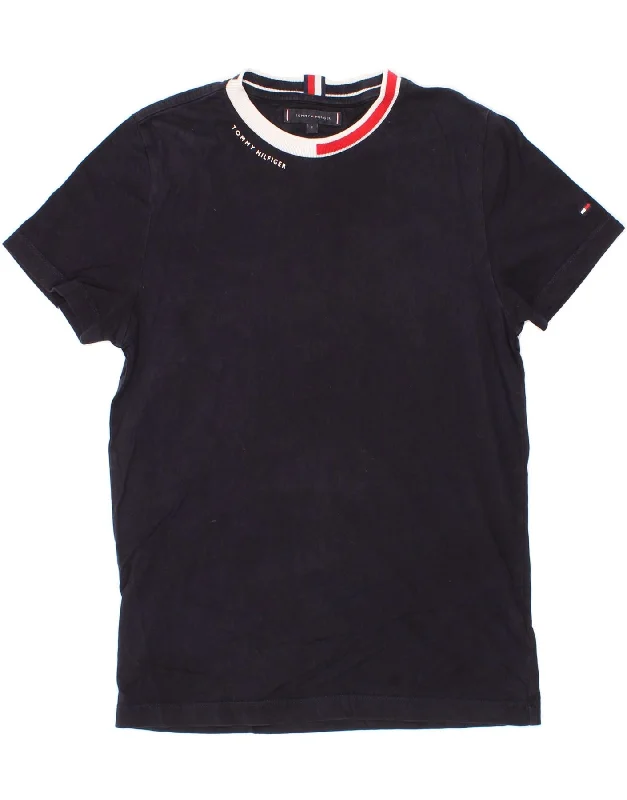 TOMMY HILFIGER Mens T-Shirt Top Small Navy Blue Cotton Front Pockets Side Pockets Patch Pockets