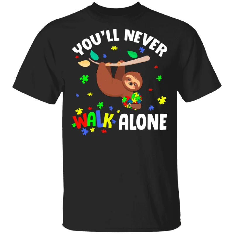 You Will Never Walk Alone  Sloth Mom Autism T-Shirt Polka Dot Checkered Tartan