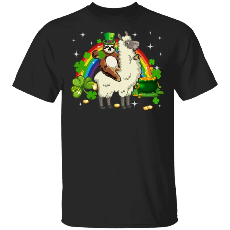 Leprechaun Sloth Riding Llama Funny St Patrick's Day T-Shirt Print Jacquard Patchwork
