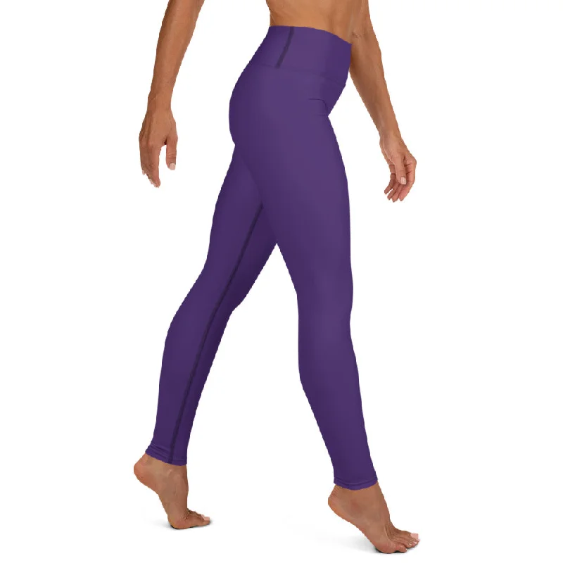 Dark Purple Solid Yoga Leggings, Dark Purple Women's Long Tights-Made in USA/EU/MX Comfortable Athletic Tights