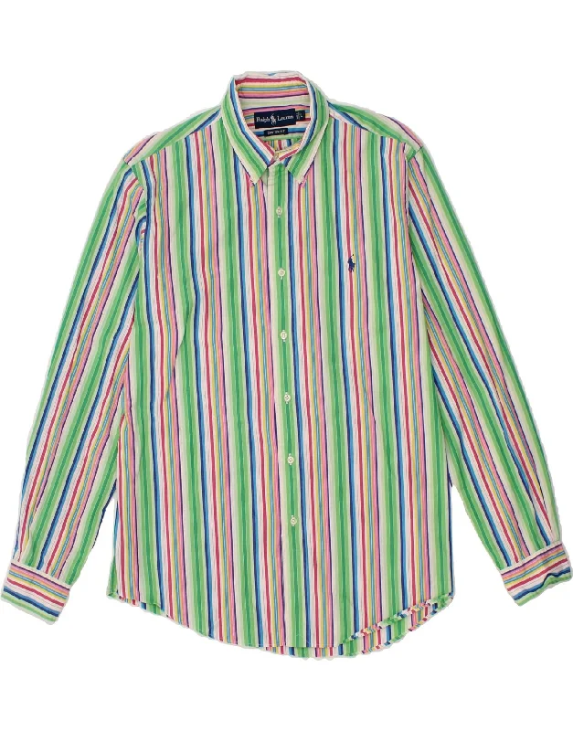 RALPH LAUREN Mens Custom Fit Shirt Large Multicoloured Cotton Faux Fur Fabric Real Fur Fabric Shearling Fabric
