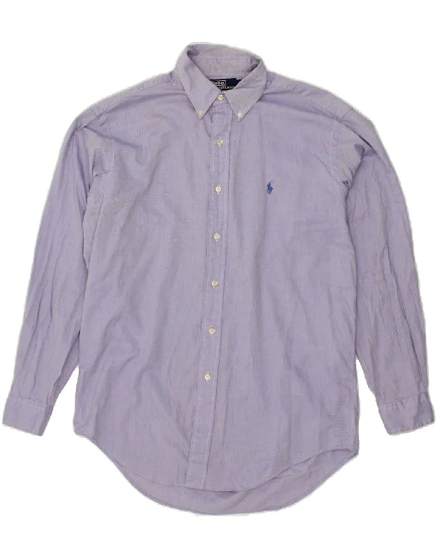 POLO RALPH LAUREN Mens Yarmouth Loose Fit Shirt Size 15 1/2 Medium Blue Satin Blend Silk Blend Wool Blend