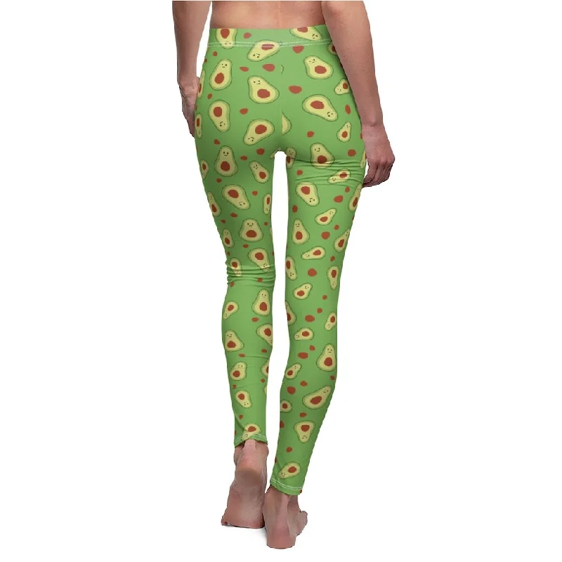 Light Green Avocado Cute Print Women's Dressy Long Casual Leggings- Made in USA Cozy Oversized Leggings