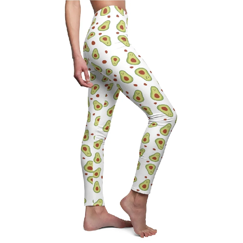 White Green Avocado Casual Tights, Best Cute Print Women's Dressy Long Casual Leggings- Made in USA Comfortable Zip-Up Leggings