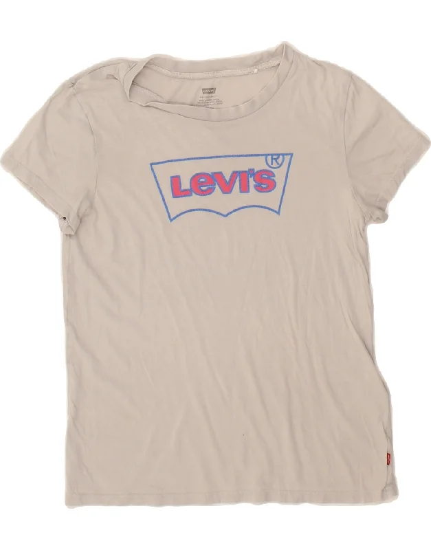 LEVI'S Womens Graphic T-Shirt Top UK 10 Small Grey Cotton Plaid T-Shirt Polka Dot Checkered