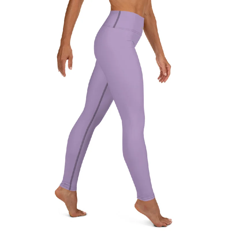 Solid Purple Color Yoga Leggings, Light Pale Purple Women's Long Tights-Made in USA/EU/MX Cozy Cotton Leggings