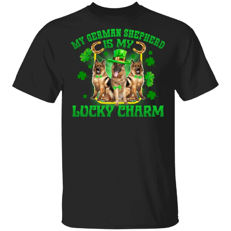 My German Shepherd Is My Lucky Charm Leprechaun Dog Pet Funny St Patrick's Day Mens Womens St Patty's Day Irish Gifts T-Shirt Hooded Caped Shawl Collar