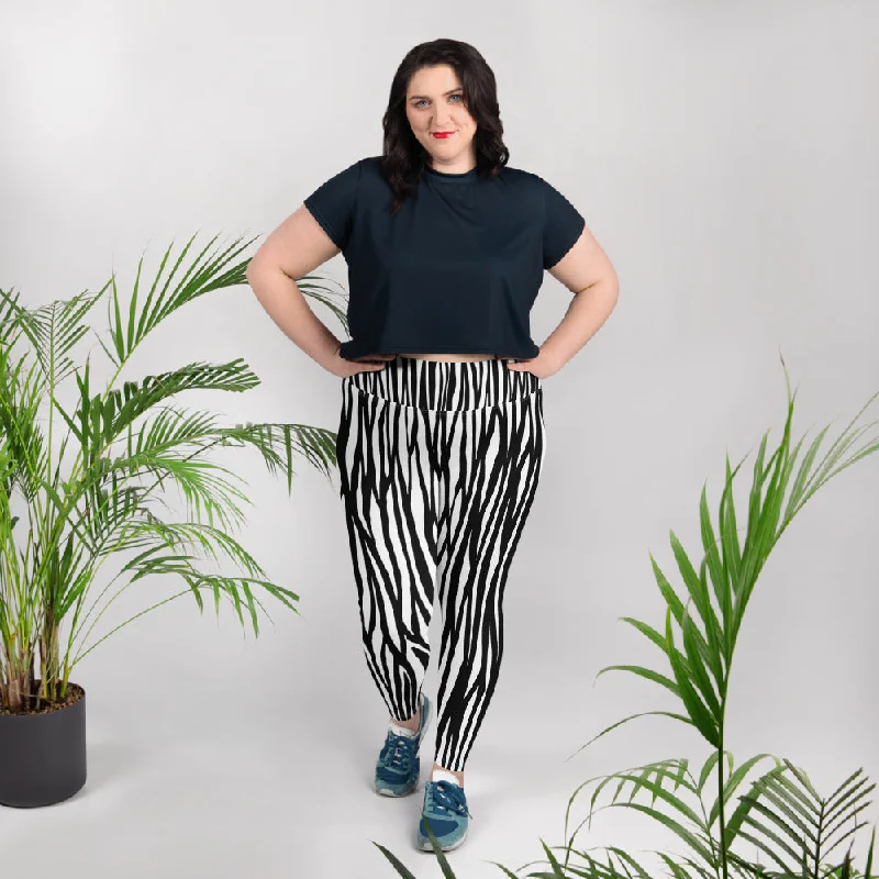 Zebra Plus Size Leggings, Animal Print Women's Long Yoga Pants 4-Way Stretch TIghts Trendy High-Waist Tummy Control Leggings Zebra Plus Size Leggings, Animal Print Women's Long Yoga Pants 4-Way Stretch TIghts Trendy High-Waist Tummy Control Leggings