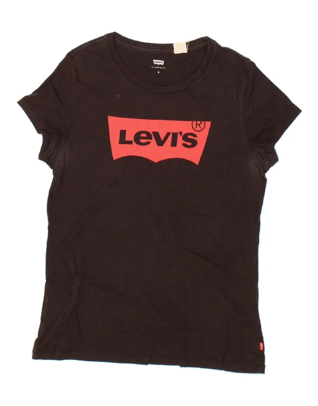 LEVI'S Womens Graphic T-Shirt Top UK 12 Medium Black Layered Multi-layer Single Layer