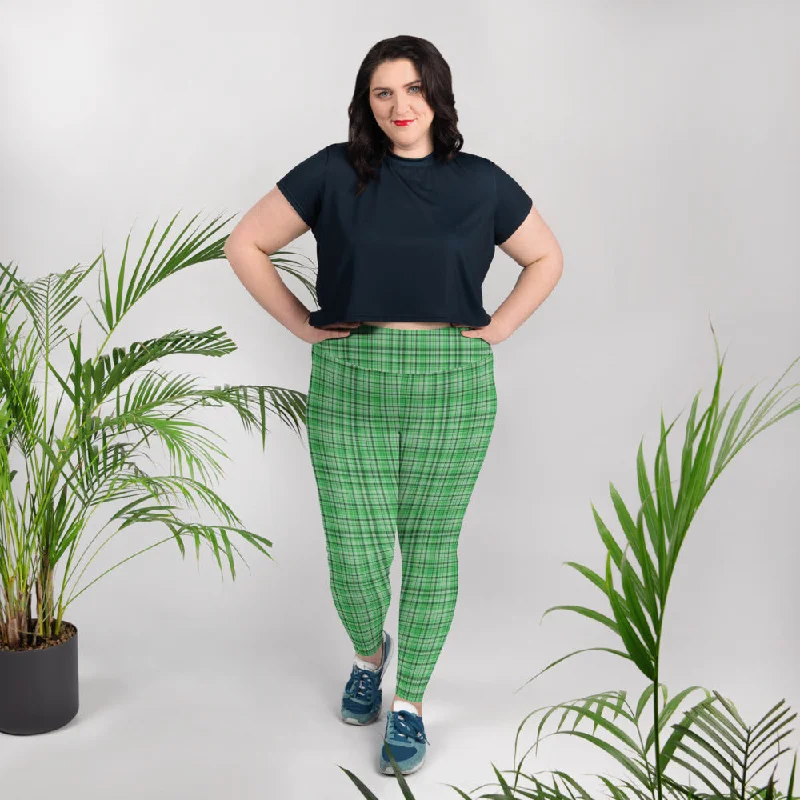 Green Tartan Plaid Print High Waist Elastic Women's Long Yoga Pants Leggings Fashionable Plus-Size Activewear Green Tartan Plaid Print High Waist Elastic Women's Long Yoga Pants Leggings Fashionable Plus-Size Activewear