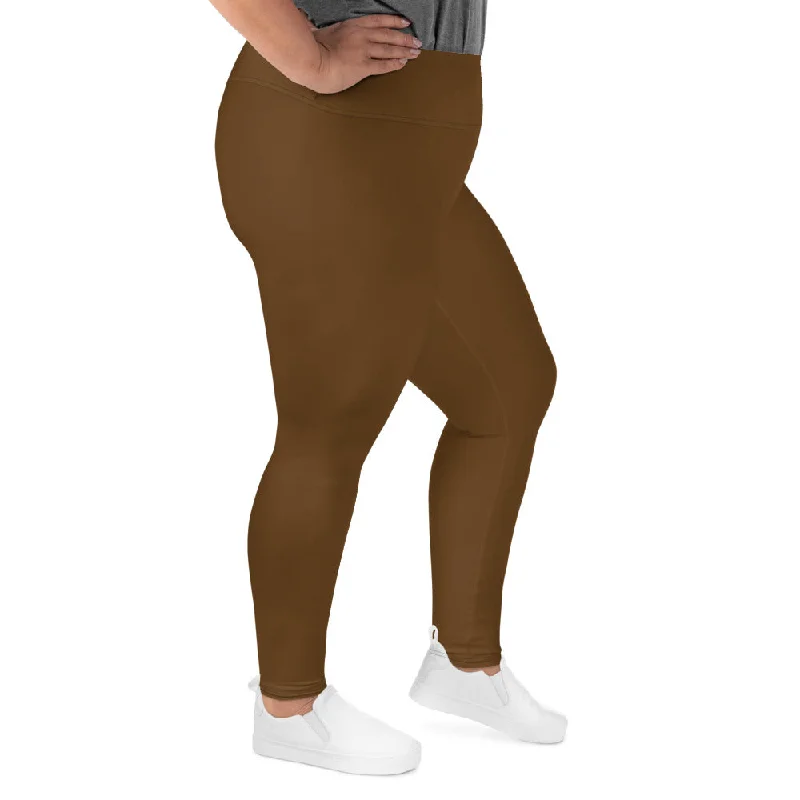 Dark Brown Long Tights, Solid Color Print Women's Plus Size Best Quality Leggings- Made in USA/EU Cozy Full-Length Workout Leggings Dark Brown Long Tights, Solid Color Print Women's Plus Size Best Quality Leggings- Made in USA/EU Cozy Full-Length Workout Leggings