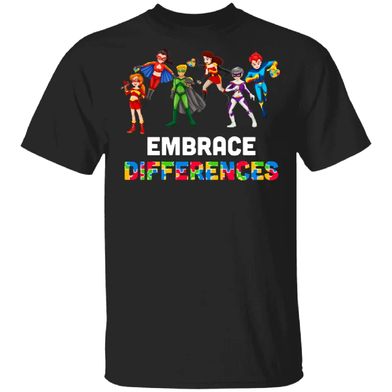 Embrace Differences Superheroes Cute Autism Awareness Gift T-Shirt Welt Pockets Slit Pockets Embrace Differences Superheroes Cute Autism Awareness Gift T-Shirt Welt Pockets Slit Pockets