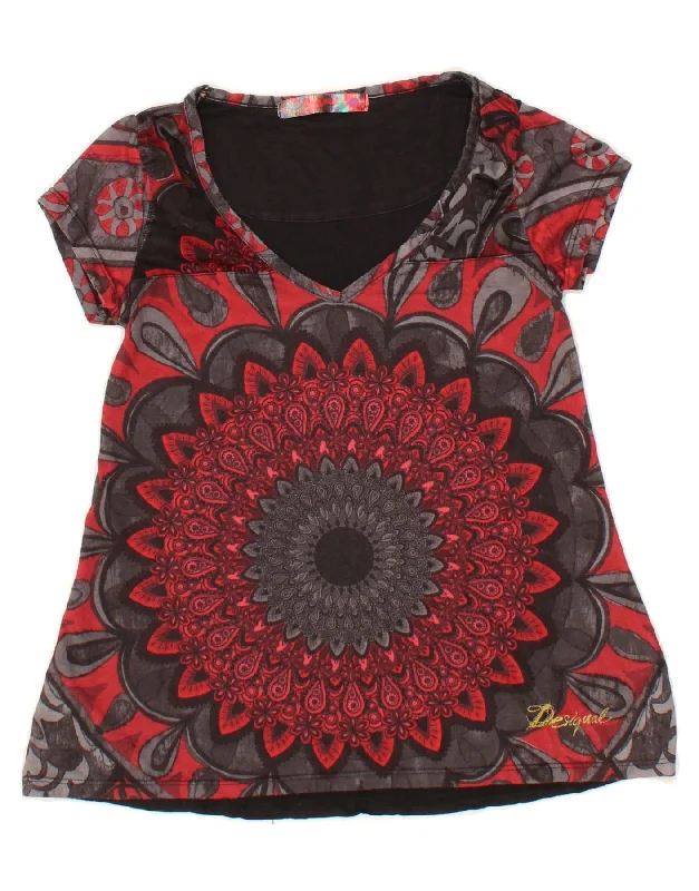 DESIGUAL Womens Graphic T-Shirt Top UK 8 Small Grey Solid Print Embellished