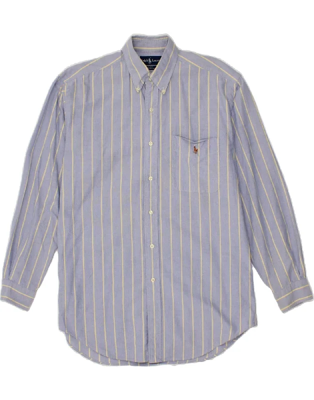 RALPH LAUREN Mens Blake Loose Fit Shirt Medium Blue Striped Cotton Terry Blend Velvet Blend Canvas Blend