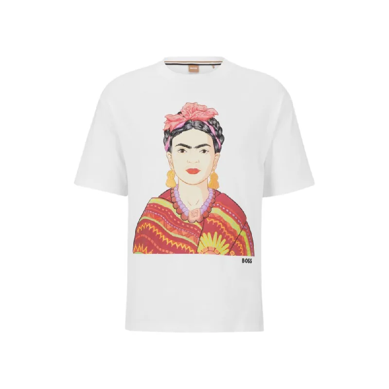 Relaxed-fit cotton T-shirt with Frida Kahlo graphic Handmade Hand-knitted Hand-woven Relaxed-fit cotton T-shirt with Frida Kahlo graphic Handmade Hand-knitted Hand-woven
