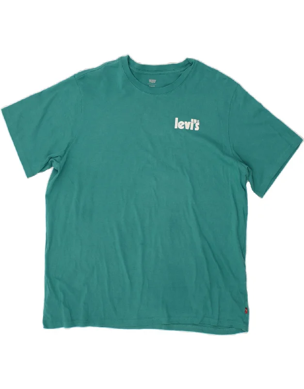 LEVI'S Mens Relaxed Fit T-Shirt Top XL Turquoise Chenille Brocade Lace