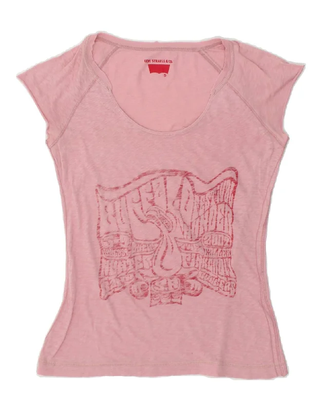 LEVI'S Womens Graphic T-Shirt Top UK 10 Small Pink Ribbed Striped Patterned