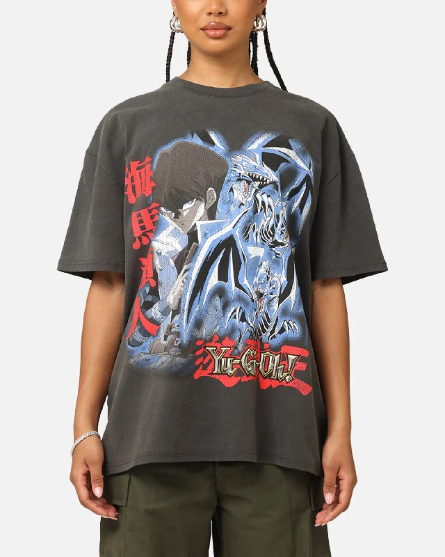 Goat Crew X Yu-Gi-Oh! Kaiba Blue Eyes Heavyweight T-Shirt Black Wash Polka Dot Checkered Tartan
