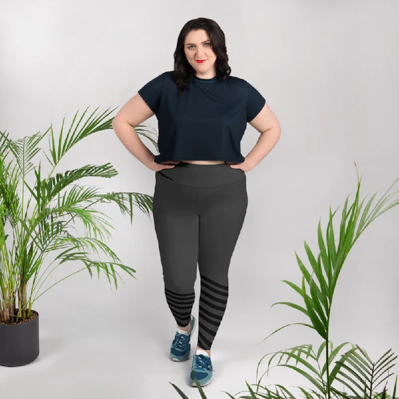 Gray Striped Plus Size Tights, Best Black Diagonal Stripe Women's Yoga Pants Plus Size Leggings - Made in USA (US Size: 2XL-6XL) Elegant Textured Leggings Gray Striped Plus Size Tights, Best Black Diagonal Stripe Women's Yoga Pants Plus Size Leggings - Made in USA (US Size: 2XL-6XL) Elegant Textured Leggings