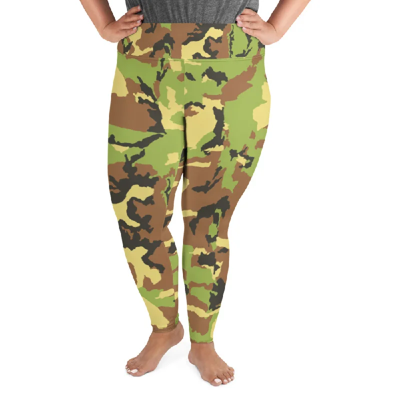 Green Camo Print Plus Size Leggings, Adventurer's Camouflage Army Tights- Made in USA/ EU Stylish Colorful Activewear Leggings Green Camo Print Plus Size Leggings, Adventurer's Camouflage Army Tights- Made in USA/ EU Stylish Colorful Activewear Leggings
