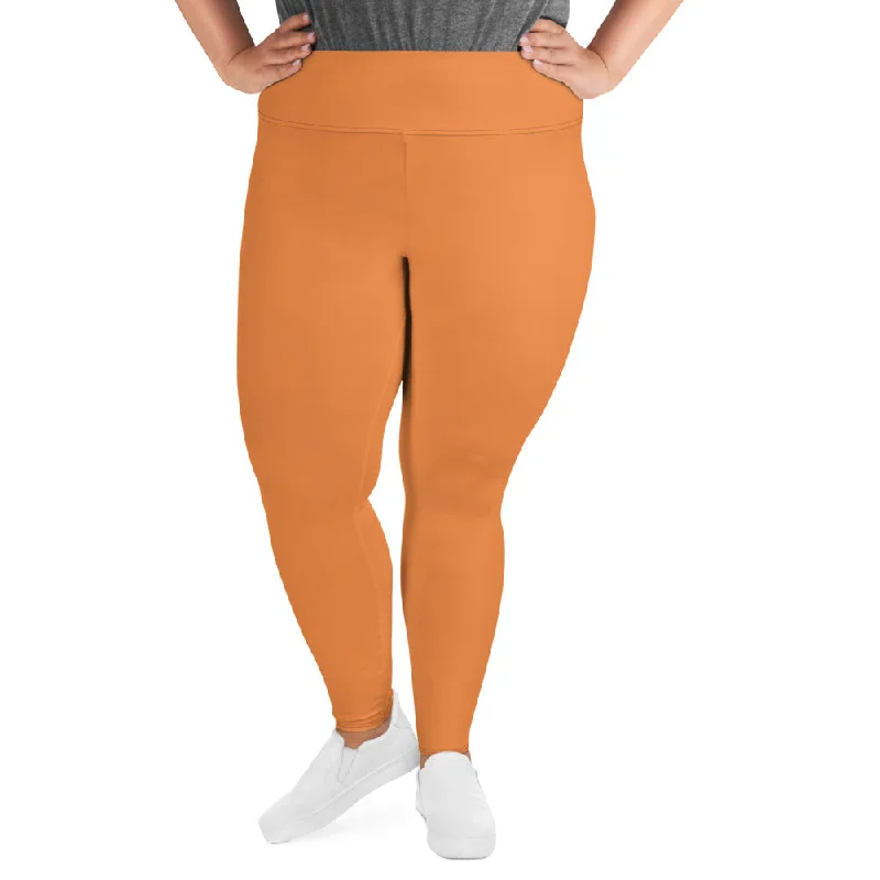 Orange Women's Tights, Best Solid Color Print Women's Plus Size Leggings- Made in USA/EU (US Size: 2XL-6XL) Trendy Color Block Leggings