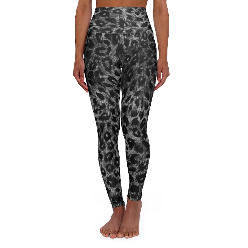 Black Leopard Women's Leggings, Premium Animal Print High Waisted Yoga Pants-Made in USA Stylish Yoga Leggings
