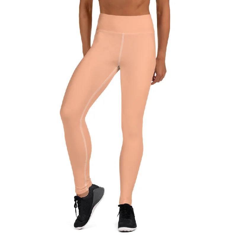 Pink Nude Color Yoga Leggings, Solid Color Pastel Long Athletic Tights-Made in USA/EU/MX Stylish Printed Sport Leggings