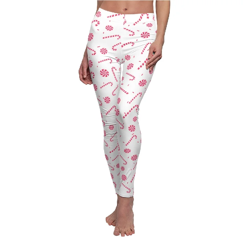 Red Christmas Women's Tights, Best Red and White Candy Cane Print Women's Christmas Casual Leggings - Made in USA Trendy Patterned Leggings Red Christmas Women's Tights, Best Red and White Candy Cane Print Women's Christmas Casual Leggings - Made in USA Trendy Patterned Leggings