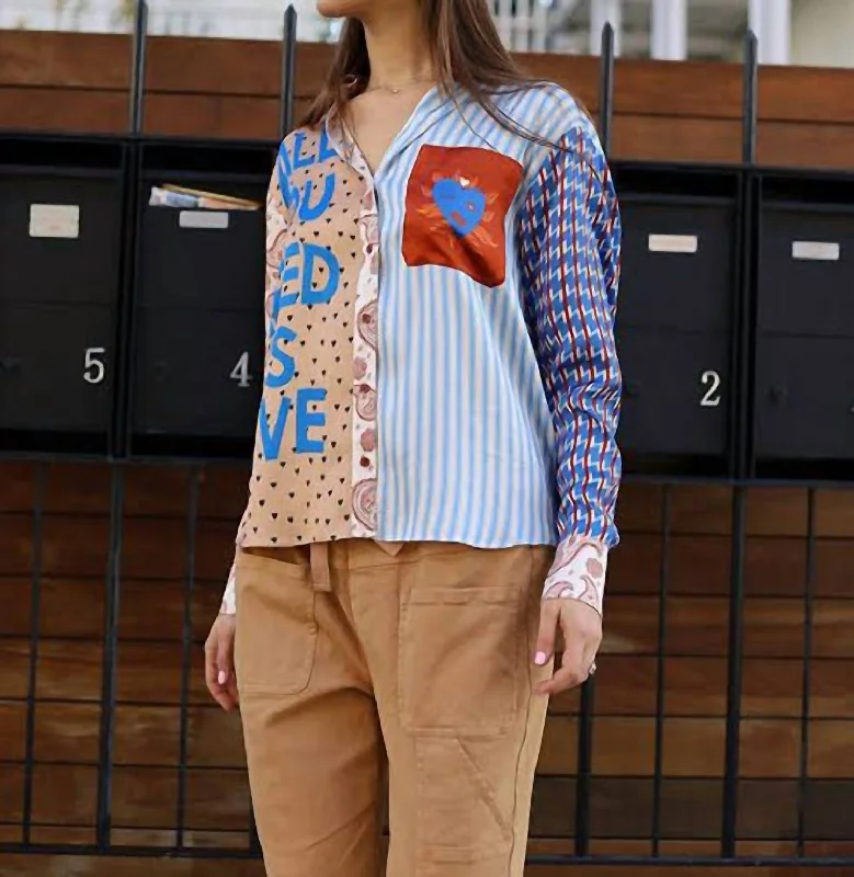 Camilla Mix Pattern Shirt In Love Beaded Sequined Faux Fur