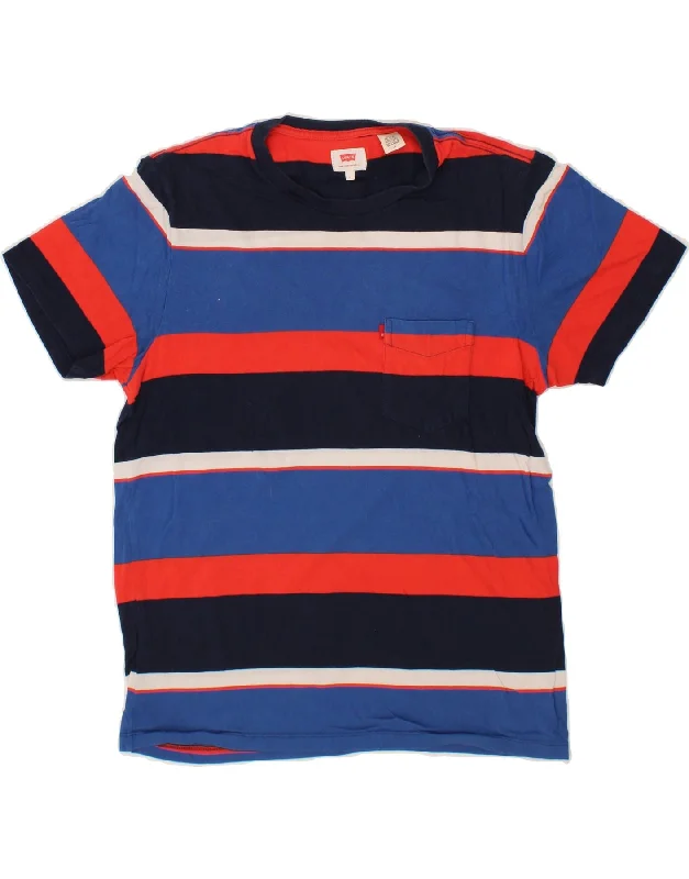 LEVI'S Mens T-Shirt Top Large Multicoloured Striped Cotton Iron Safe Non-Iron Wrinkle Free