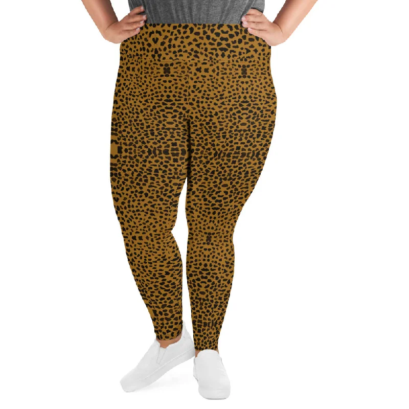 Cheetah Plus Size Leggings, Women's Animal Print Best Long Yoga Pants-Made in USA/EU Chic Smooth Fit Leggings