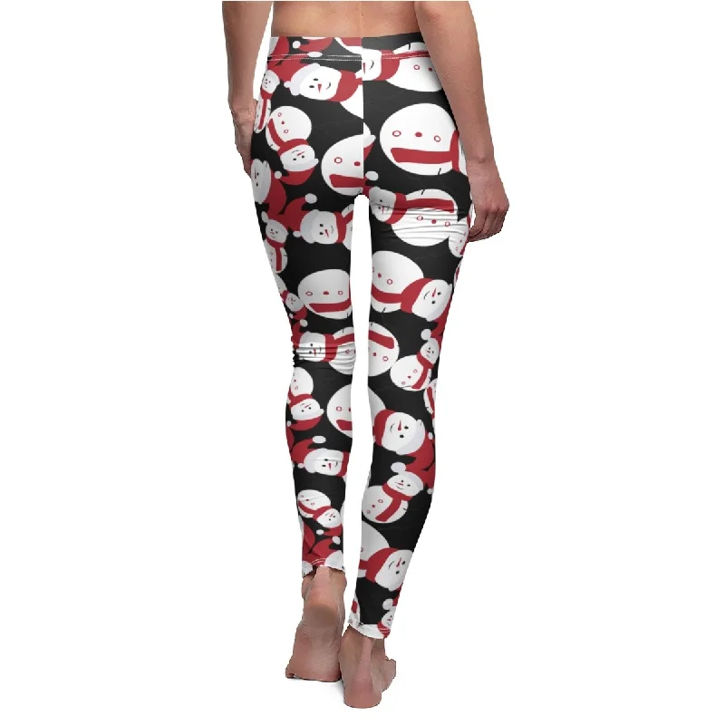 Black Snowman Leggings, Red Fluffy Cute Women's Christmas Casual Leggings Tights For Ladies - Made in USA Fashionable Printed Leggings Black Snowman Leggings, Red Fluffy Cute Women's Christmas Casual Leggings Tights For Ladies - Made in USA Fashionable Printed Leggings