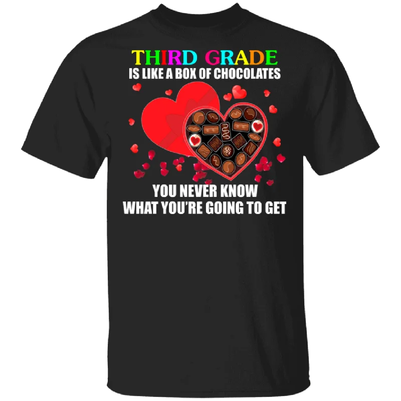 Third Grade Is Like A Box Of Chocolates Matching Shirts For Elementary Middle Teacher Personalized Valentine Gifts T-Shirt Chenille Fabric Brocade Fabric Lace Fabric