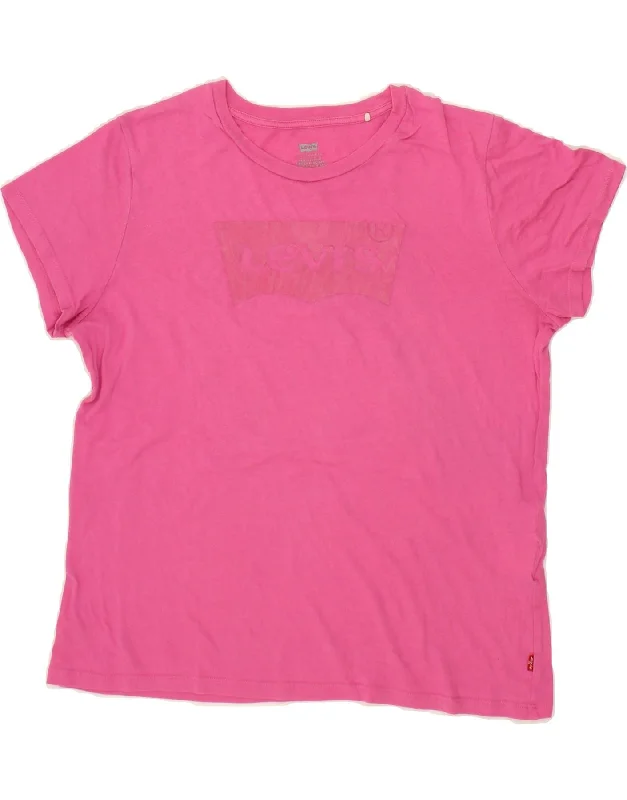 LEVI'S Womens Graphic T-Shirt Top UK 16 Large Pink Cotton Modern Contemporary Chic