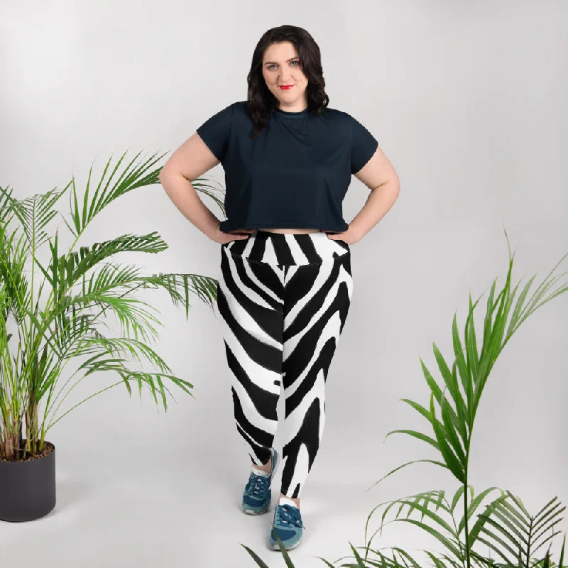 Zebra Women's Plus Size Leggings, Animal Print Women's Yoga Tights-  Made in USA/EU Cozy Warmth Leggings