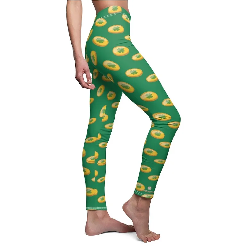 Dark Green St Patty Tights, St. Patrick's Day Gold Coins Print Women's Casual Leggings- Made in USA Comfortable Capri-Length Leggings Dark Green St Patty Tights, St. Patrick's Day Gold Coins Print Women's Casual Leggings- Made in USA Comfortable Capri-Length Leggings