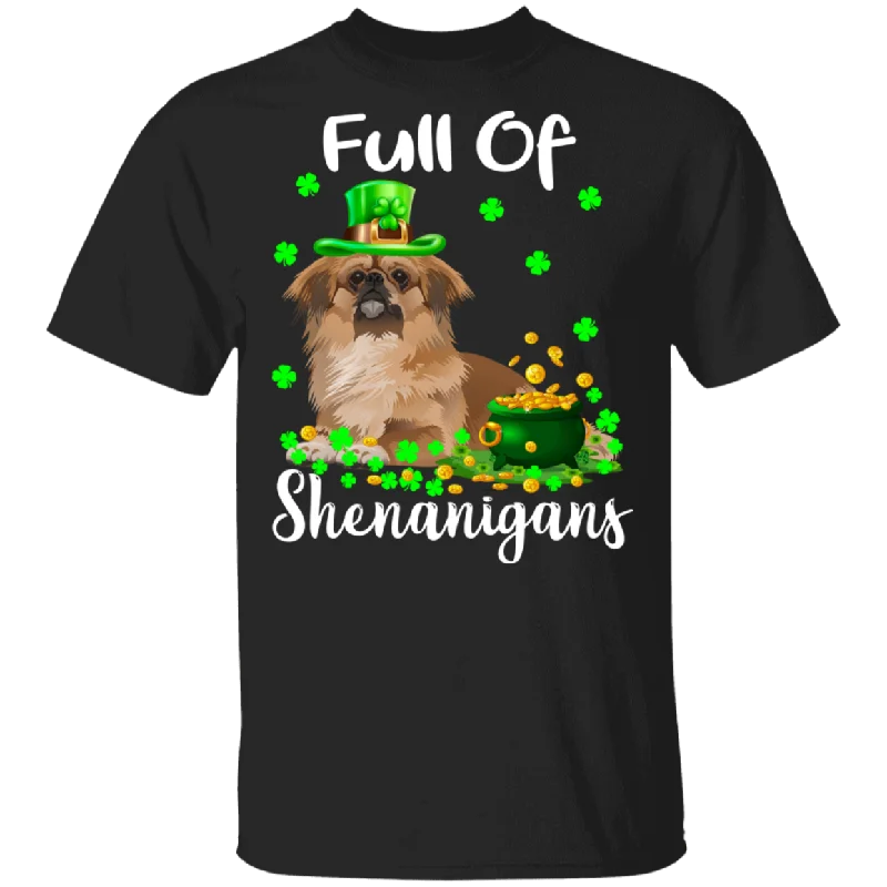 Full Of Shenanigans Leprechaun Pekingese Patricks Day T-Shirt Polka Dot Checkered Tartan