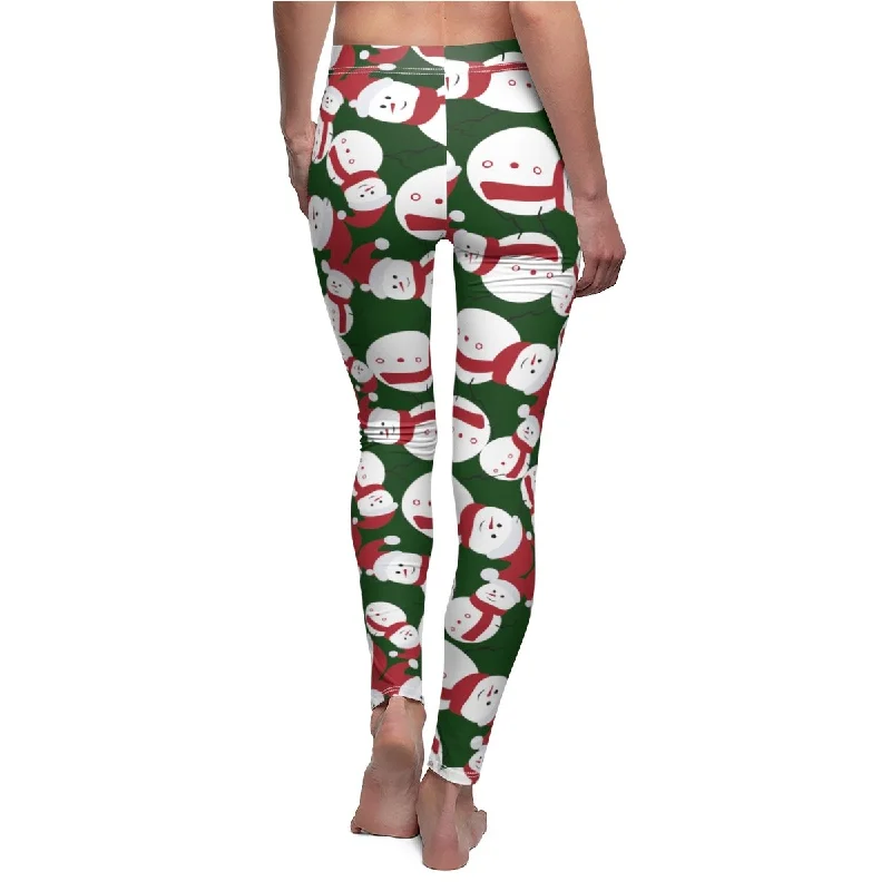 Dark Green Christmas Long Tights, Red Fluffy Happy Cute Snowman Women's Christmas Casual Leggings Chic Workout Leggings Dark Green Christmas Long Tights, Red Fluffy Happy Cute Snowman Women's Christmas Casual Leggings Chic Workout Leggings