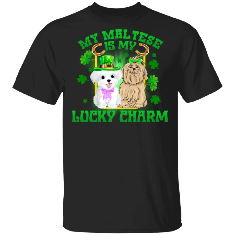 My Maltese Is My Lucky Charm Leprechaun Dog Pet Funny St Patrick's Day Mens Womens St Patty's Day Irish Gifts T-Shirt Striped Floral Plaid