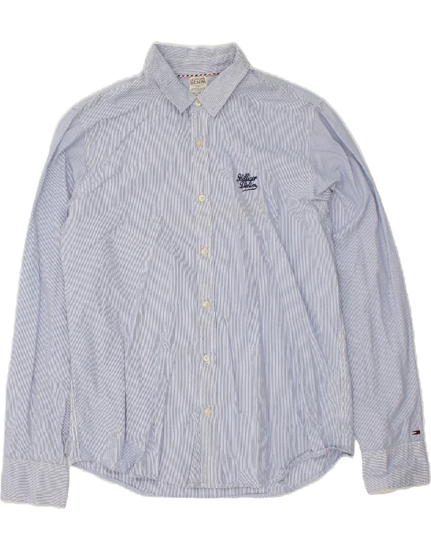TOMMY HILFIGER Mens Shirt XL Blue Striped Cotton Ribbed Striped Patterned