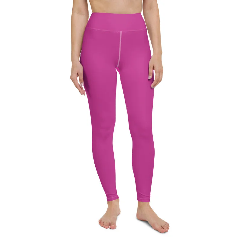 Hot Pink Women's Yoga Leggings, Best Solid Pink Color Active Wear-Made in USA/EU/MX Chic Workout Leggings
